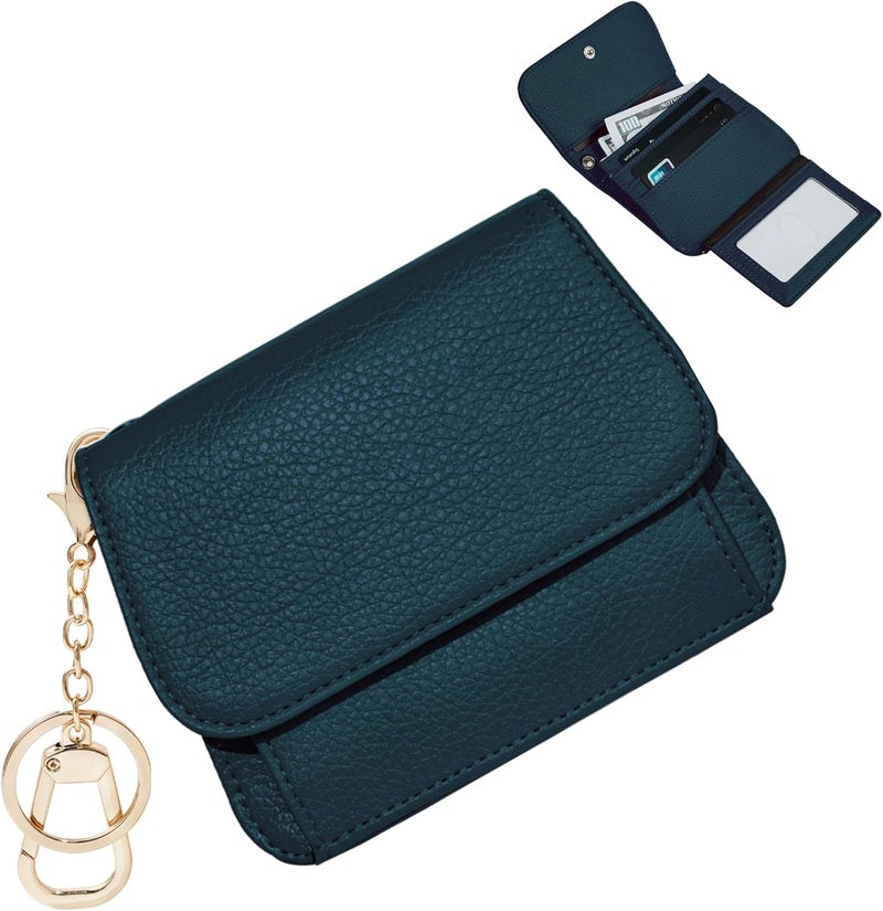 Sunpour Women Small Wallet RFID Blocking Slim Wallet with Coin Pocket Tri-Fold Credit Card Holder with ID Window and Keychain (Lake Blue) - Image 1